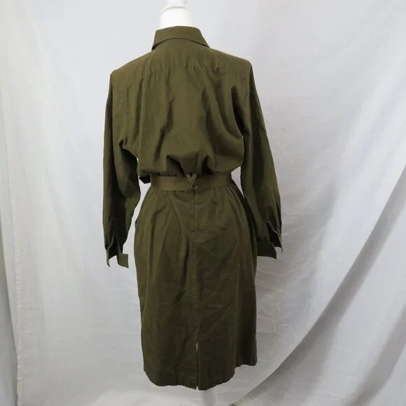 Vintage Charter Club Petites Olive Green Utility Shirt Dress | Size 10P xs/s - Picture 4 of 5